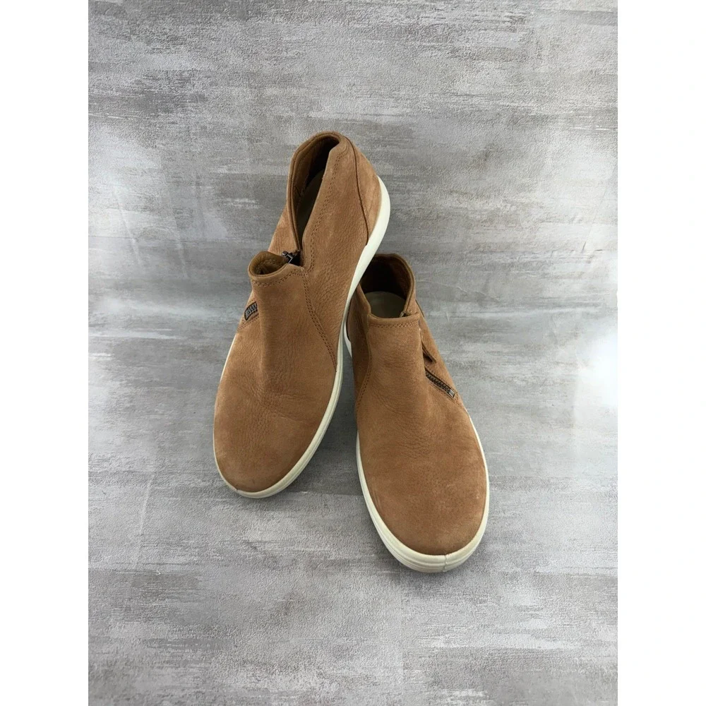 ECCO Soft 7 Tred Zip Booties Camel Brown Nubuck Leather Women Sz 8-8.5 430243